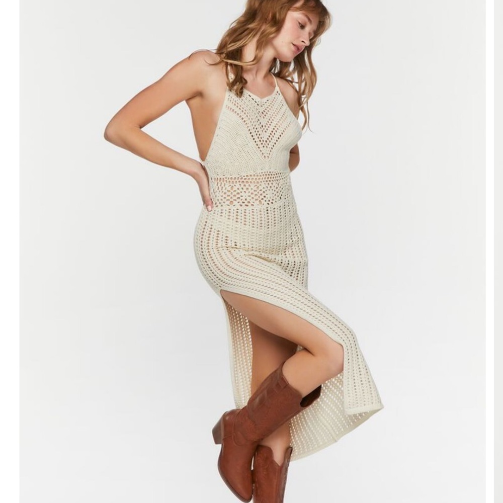 Elegant Cream Crochet Maxi Dress